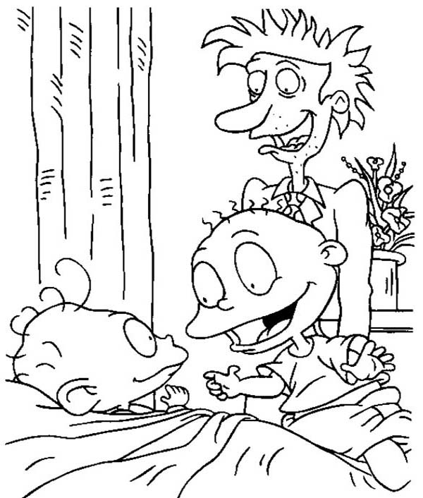 Tommy and dil reunite in a joyful rugrats coloring page