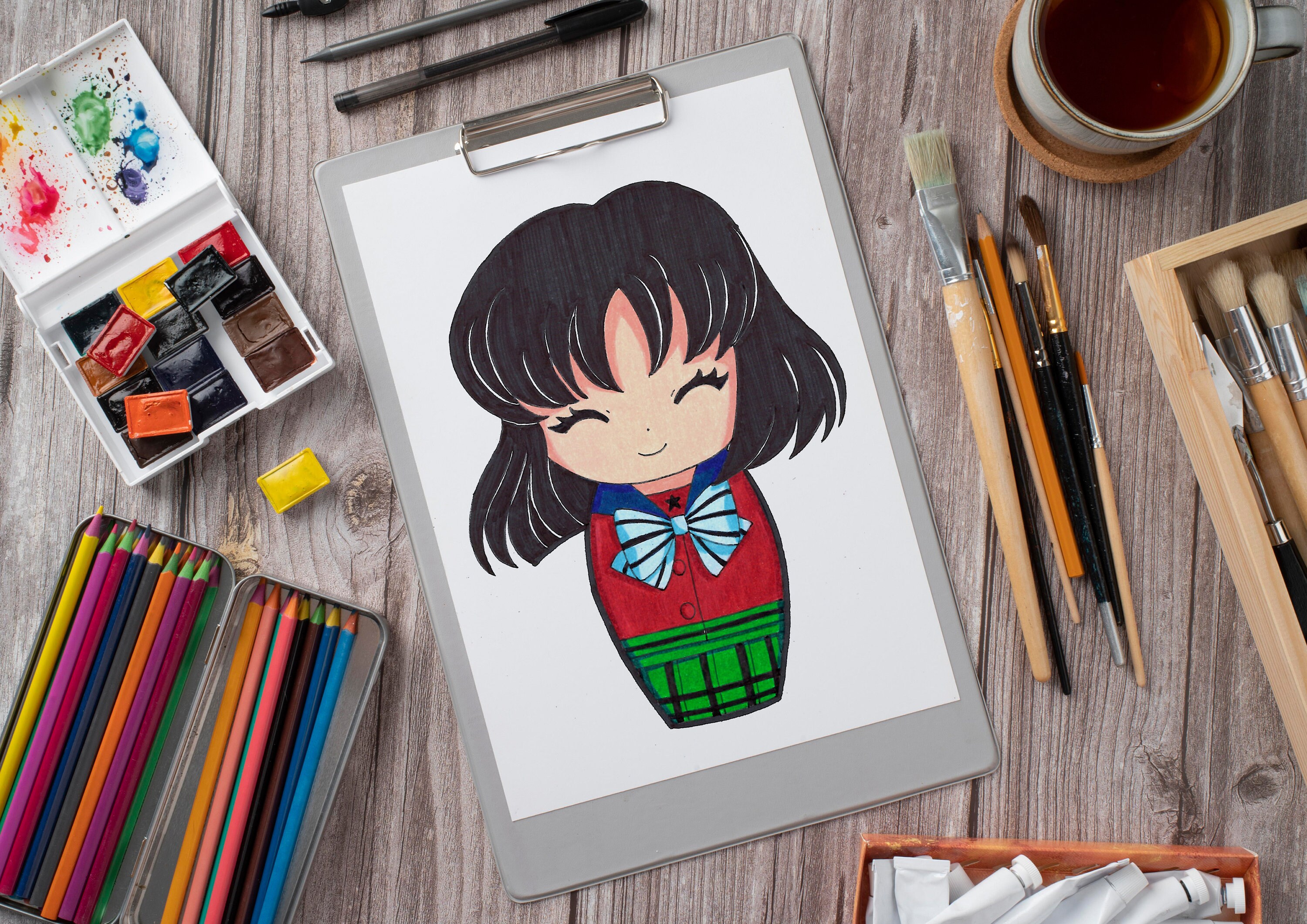 Hotaru tomoe color kokeshi doll digital download inspired by