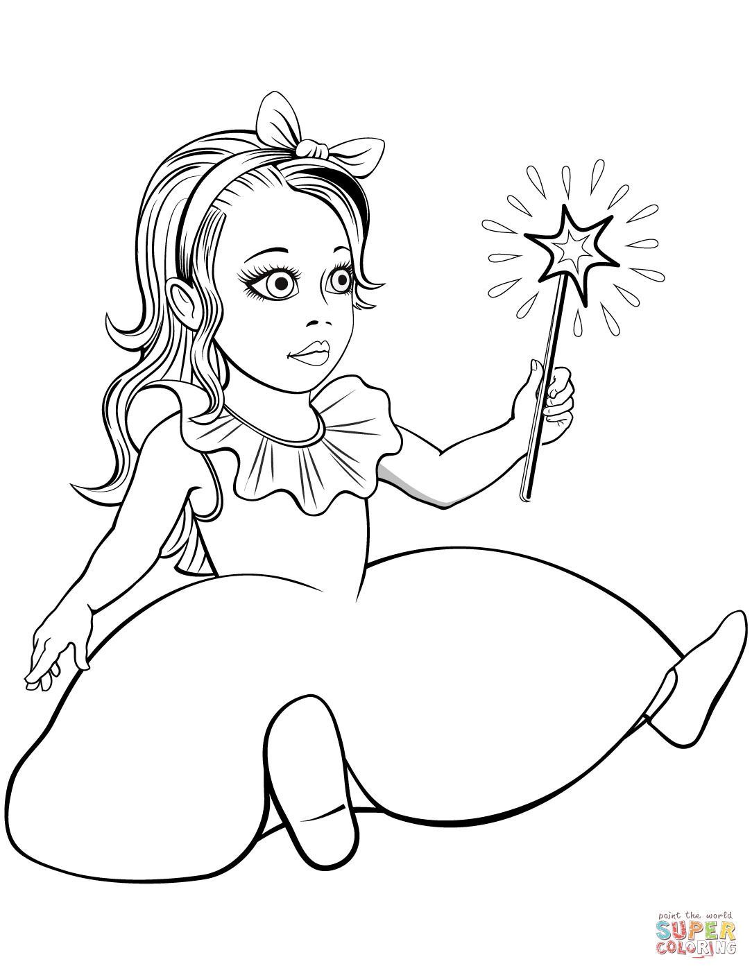 Doll with magic wand coloring page free printable coloring pages