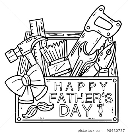 Happy fathers day toolbox isolated coloring page