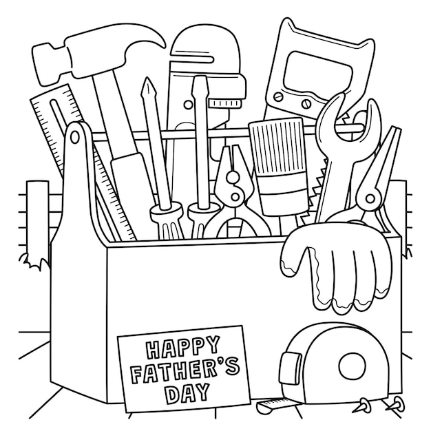 Premium vector happy fathers day toolbox coloring page for kids