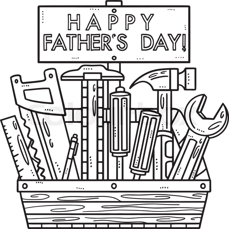 Happy fathers day toolbox isolated coloring page stock vector