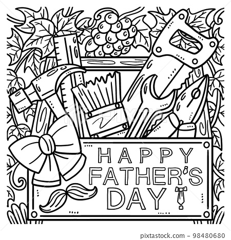 Happy fathers day toolbox coloring page for kids