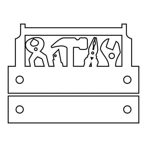 A toolbox the outline of a drawer with a working tool in a retro style hammer carpenters knife tongs pliers key stock illustration