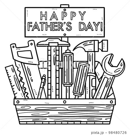 Happy fathers day toolbox isolated coloring pageãããããç æ