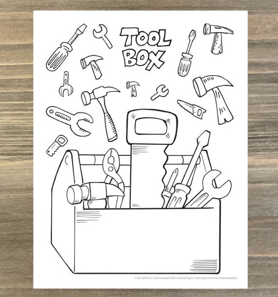 Big construction tool box coloring page downloadable pdf file