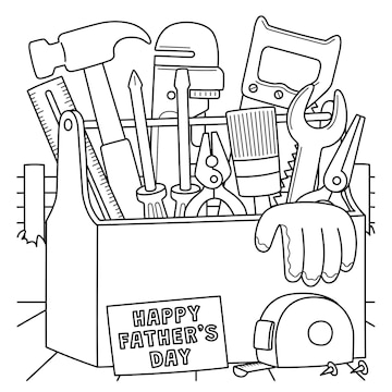 Premium vector happy fathers day toolbox coloring page for kids