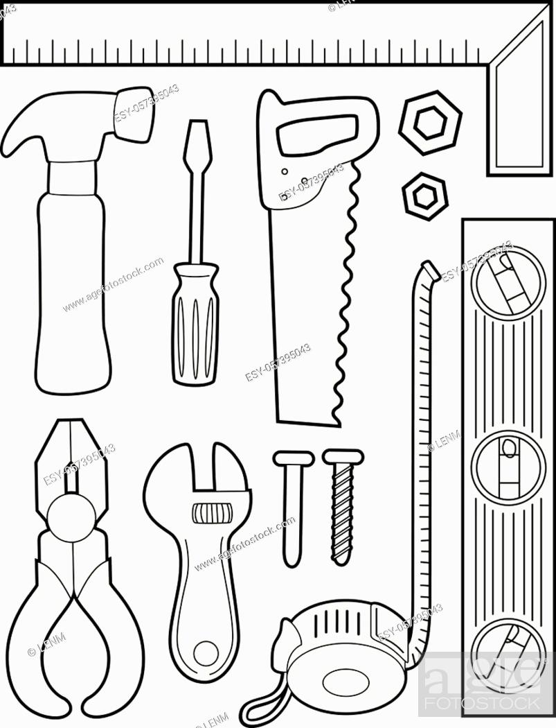 Illustration of a coloring page of different construction tools from ruler hammer screwdriver saw stock vector vector and low budget royalty free image pic esy