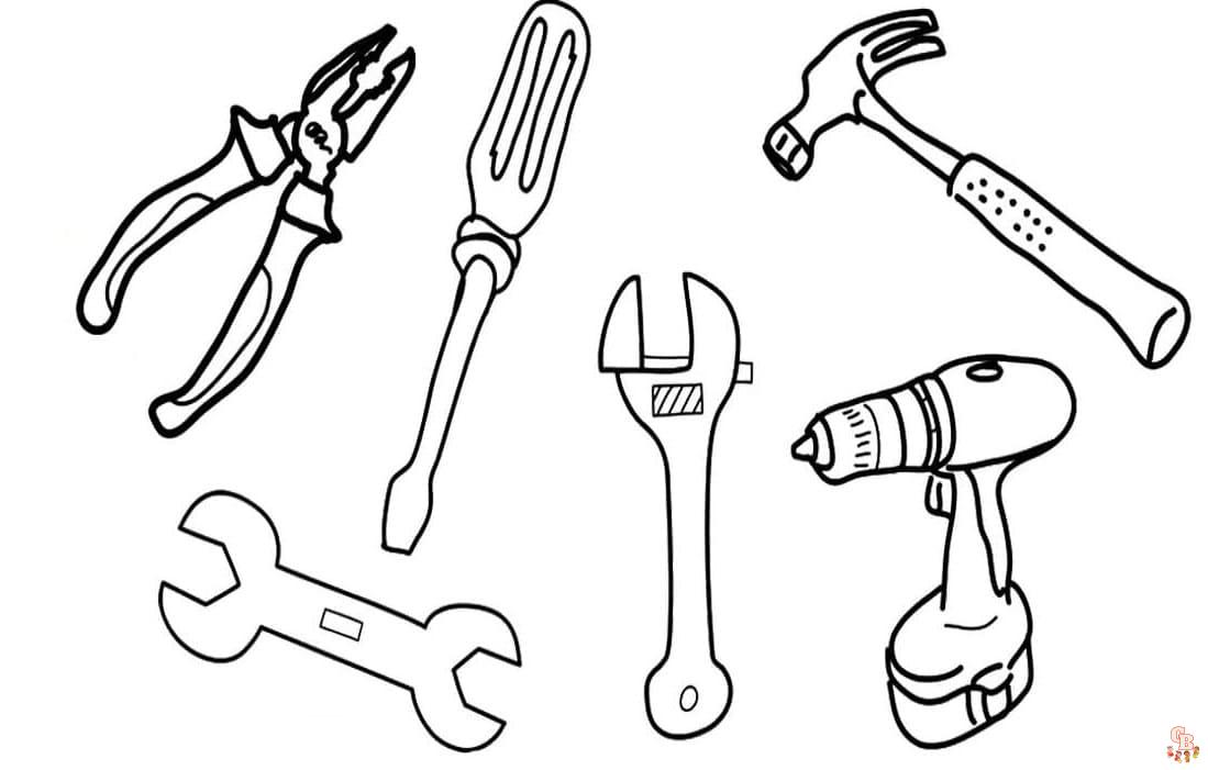 Printable tools coloring pages free for kids and adults