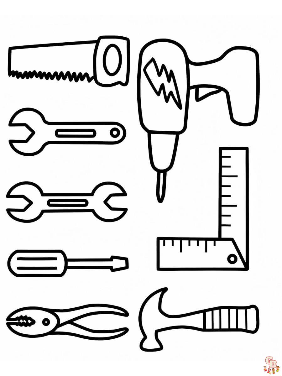 Printable tools coloring pages free for kids and adults