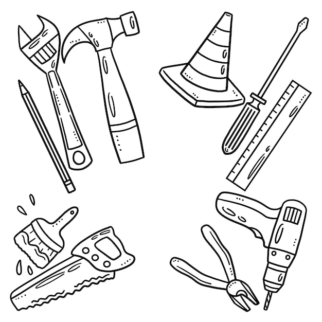 Premium vector construction tools isolated coloring page for kids