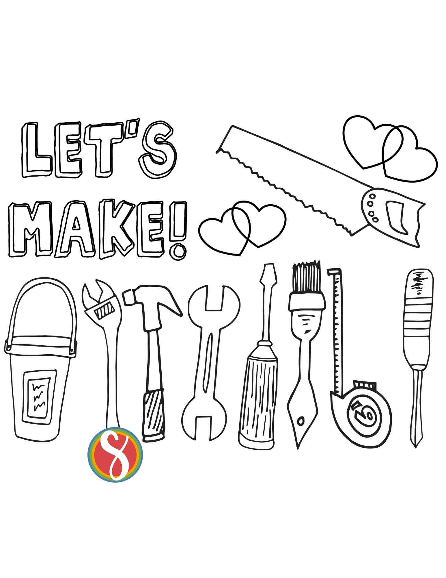 Free coloring pages about tools â stevie doodles