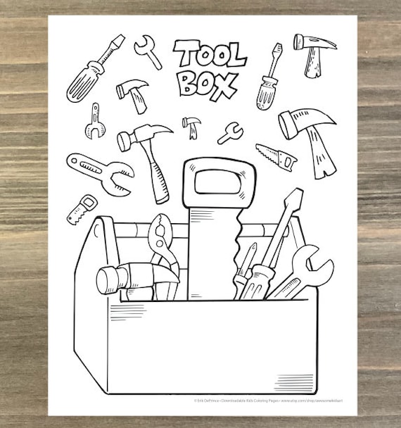 Big construction tool box coloring page downloadable pdf file