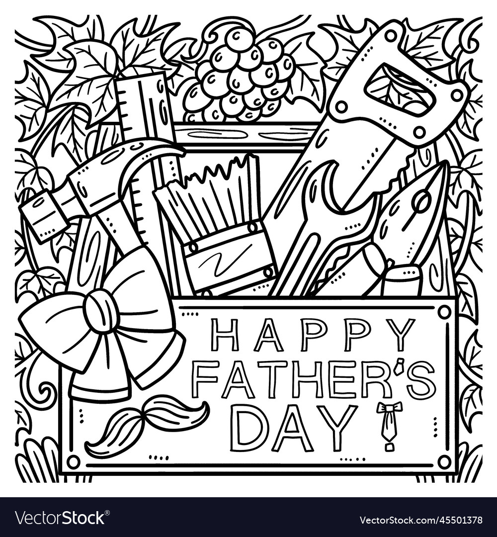 Happy fathers day toolbox coloring page for kids vector image