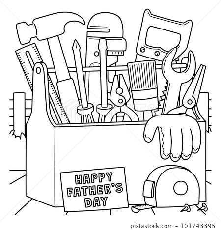 Happy fathers day toolbox coloring page for kids