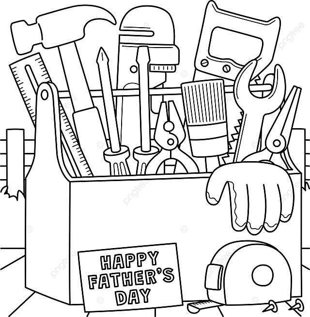 Coloring page for kids celebrating fathers day with a toolbox in joyful spirits vector traditional celebration coloring png and vector with transparent background for free download