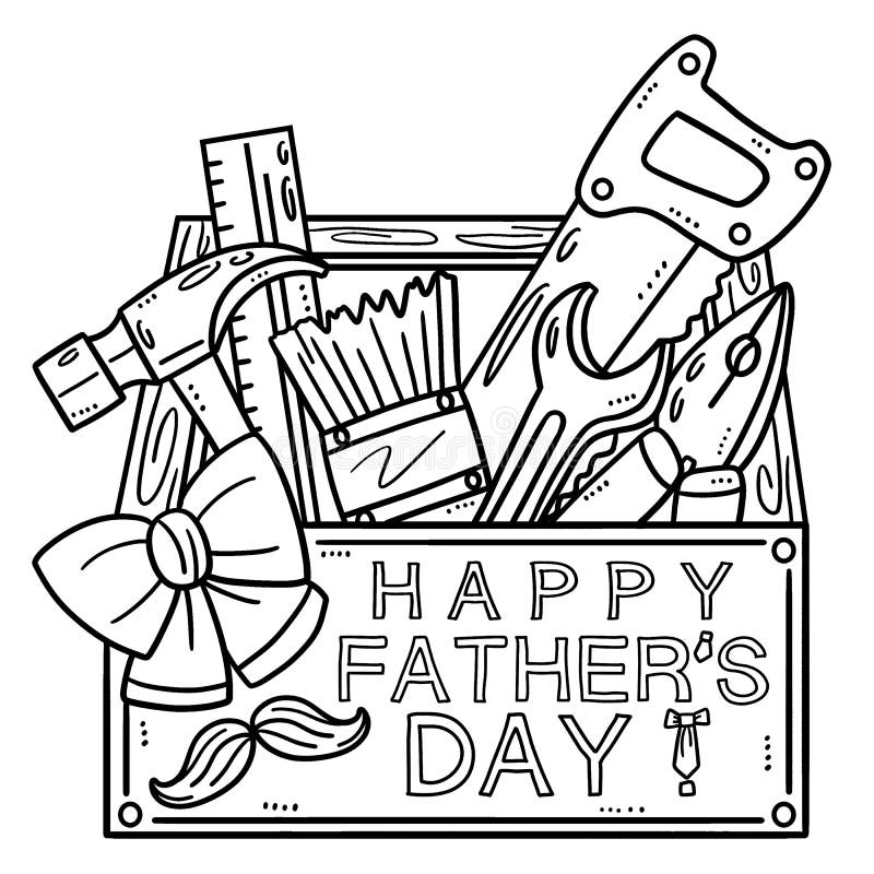 Happy fathers day toolbox isolated coloring page stock vector