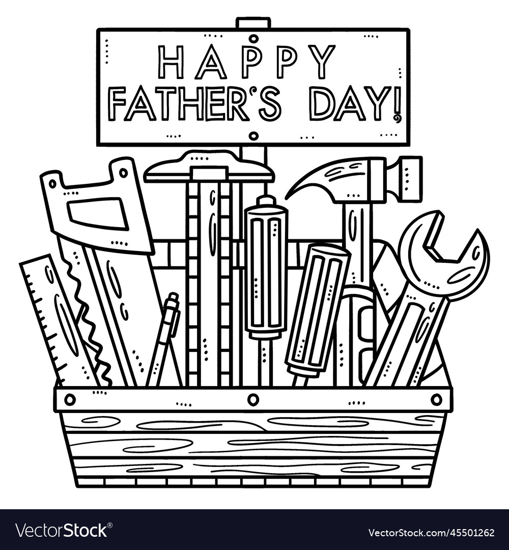 Happy fathers day toolbox isolated coloring page vector image