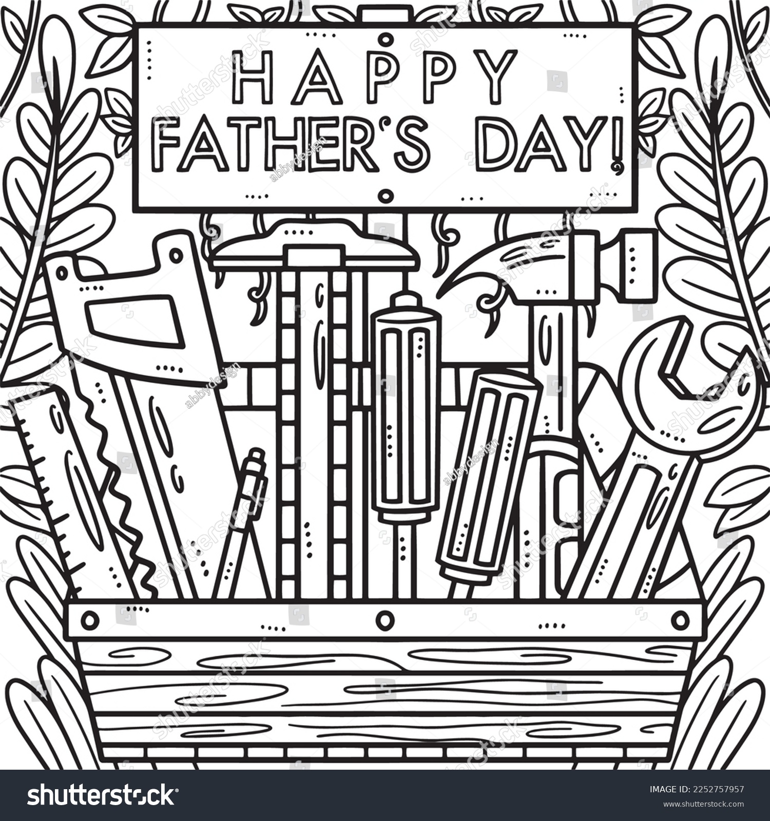 Happy fathers day toolbox coloring page stock vector royalty free