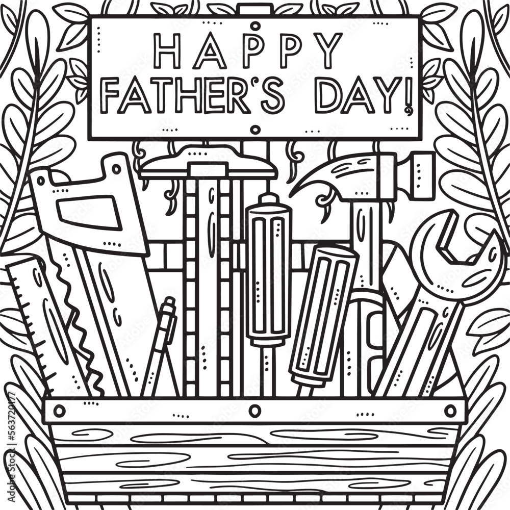 Vektorbilden happy fathers day toolbox coloring page for kids