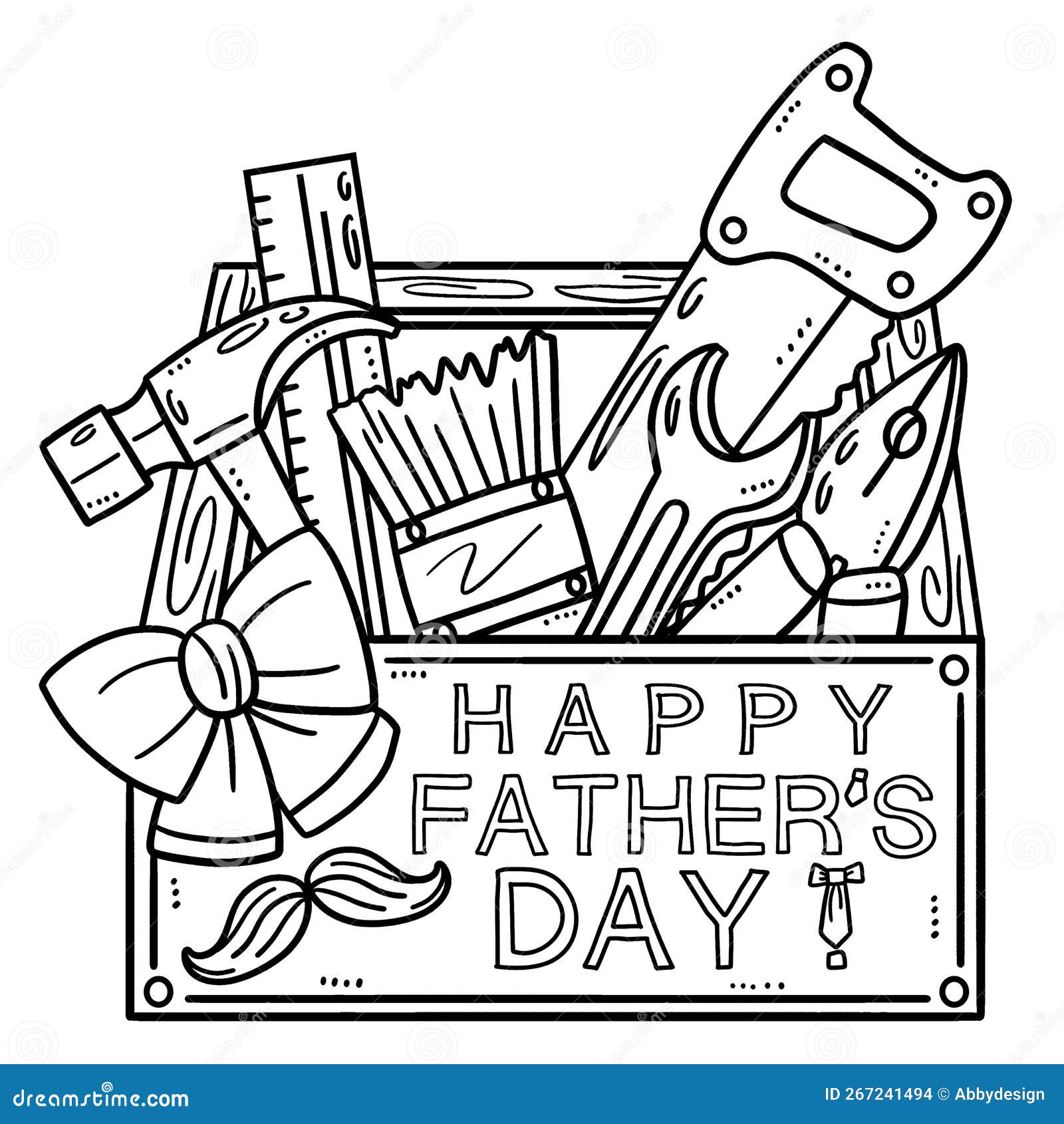 Happy fathers day toolbox isolated coloring page stock vector