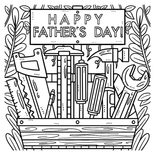 Premium vector happy fathers day toolbox isolated coloring page