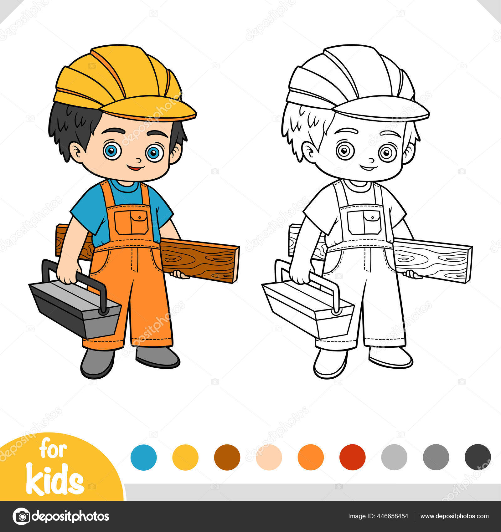 Coloring book children builder wooden plank toolbox stock vector by ksenyasavva