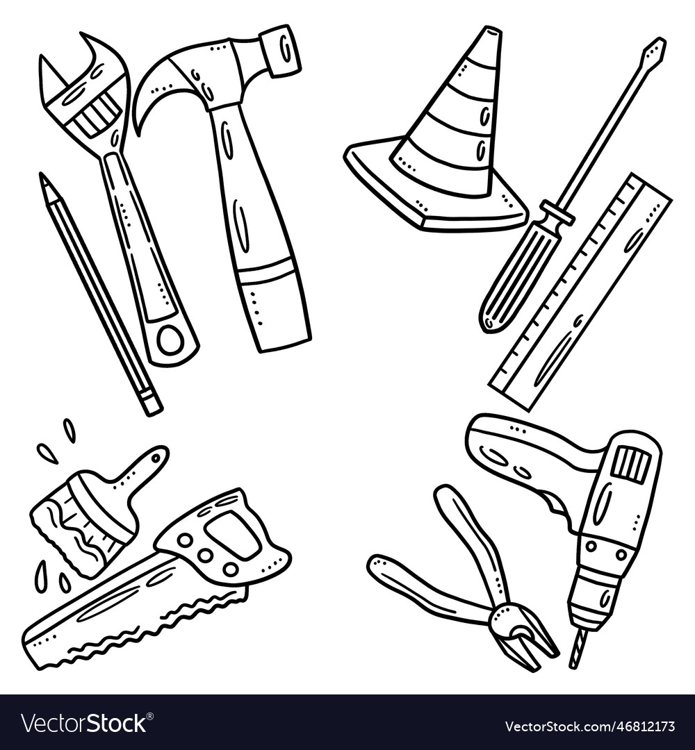 Construction tools isolated coloring page for kids