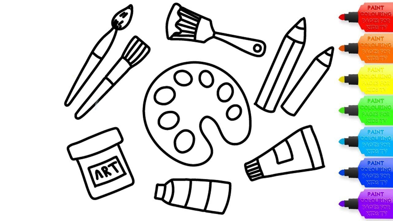 How to draw set tools for painter coloring page for kids i learn coloring