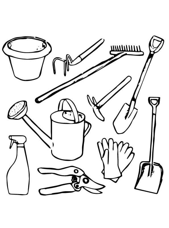 Garden tools coloring page