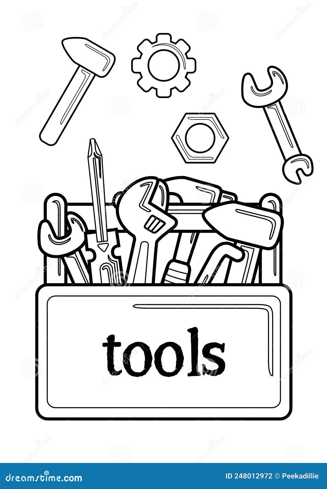 Tools coloring pages for kids and adult stock illustration