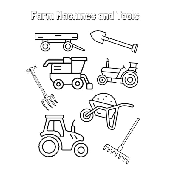 Farm machines tools coloring sheet farm machines pdf printable coloring page childrens coloring sheet farm theme coloring page