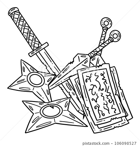 Ninja tools isolated coloring page for kids