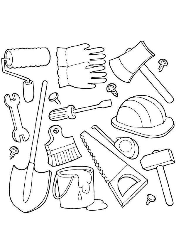 Construction tools coloring page