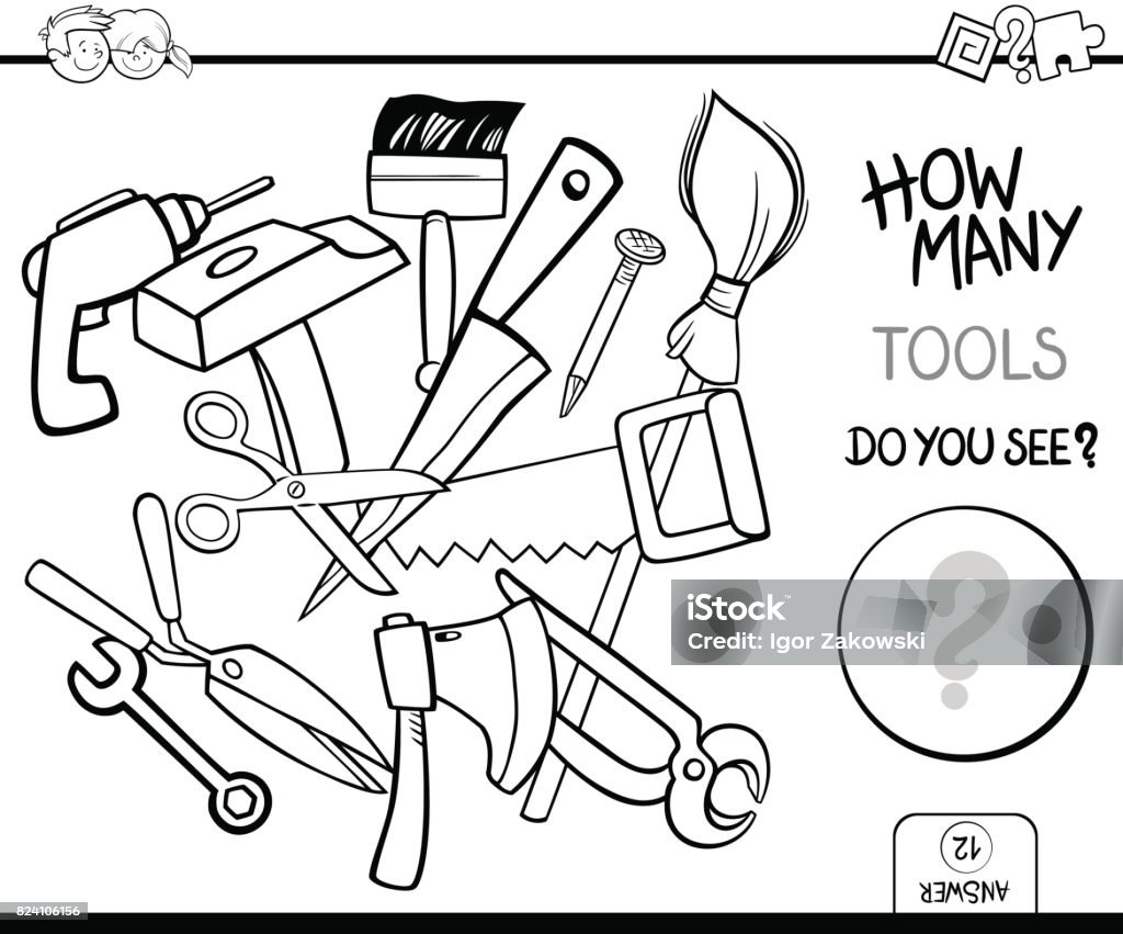 Counting tools coloring page activity stock illustration