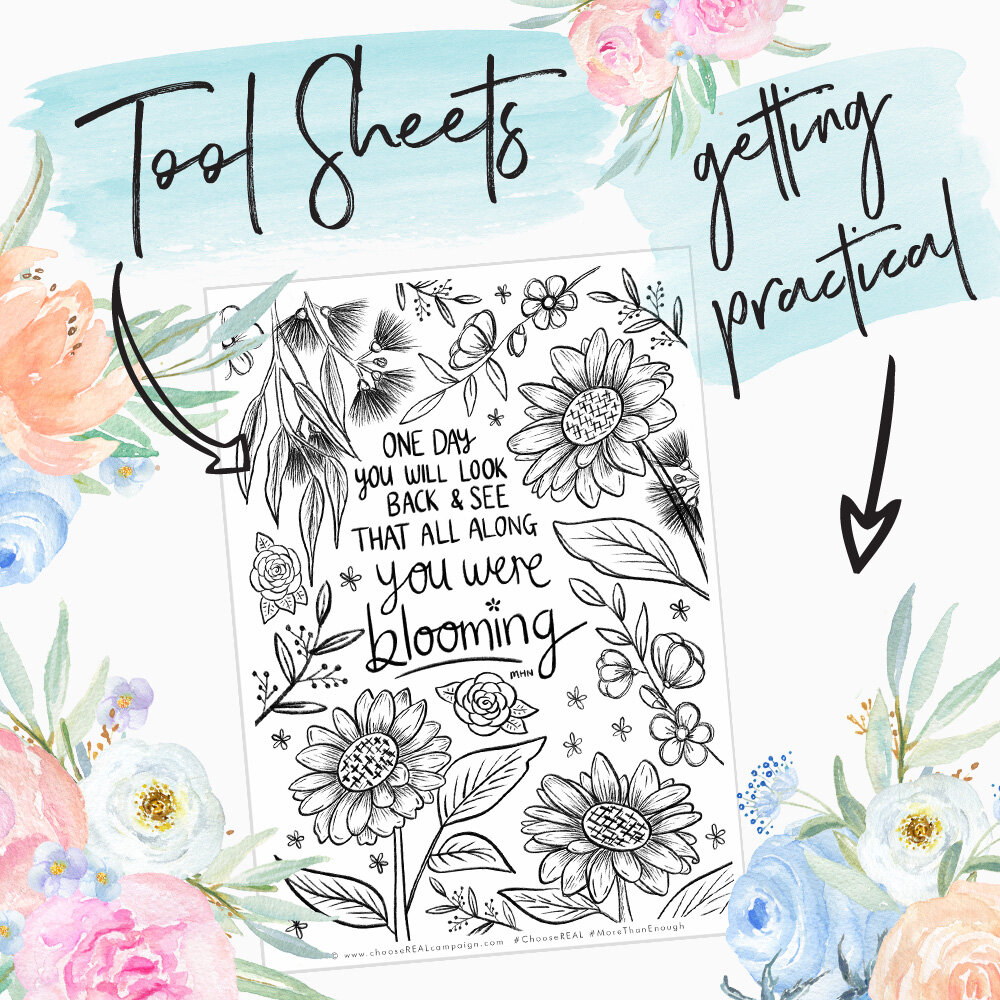 Mindfulness colouring in page â choosereal campaign morethanenough