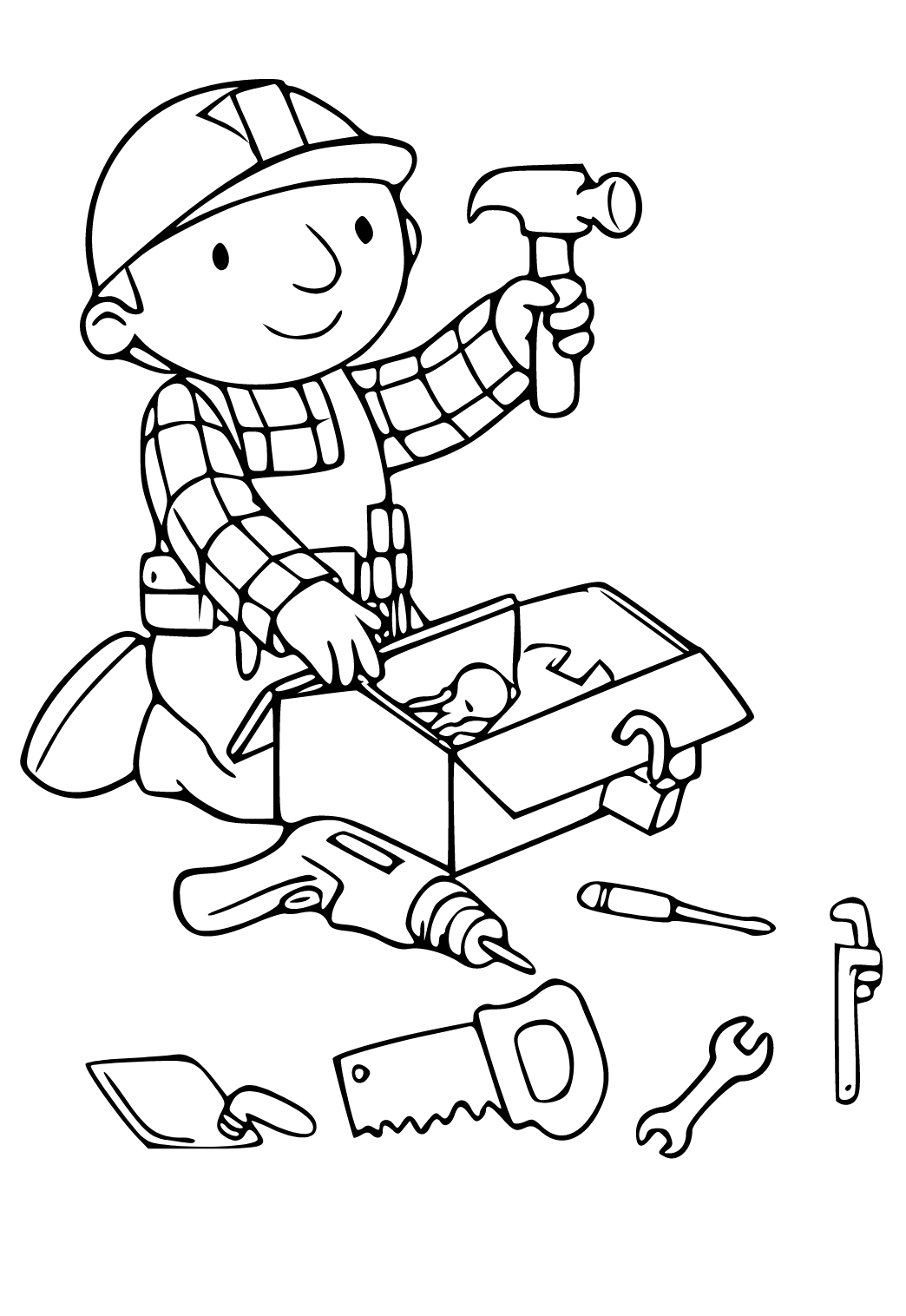 Free printable bob the builder tools coloring page for adults and kids