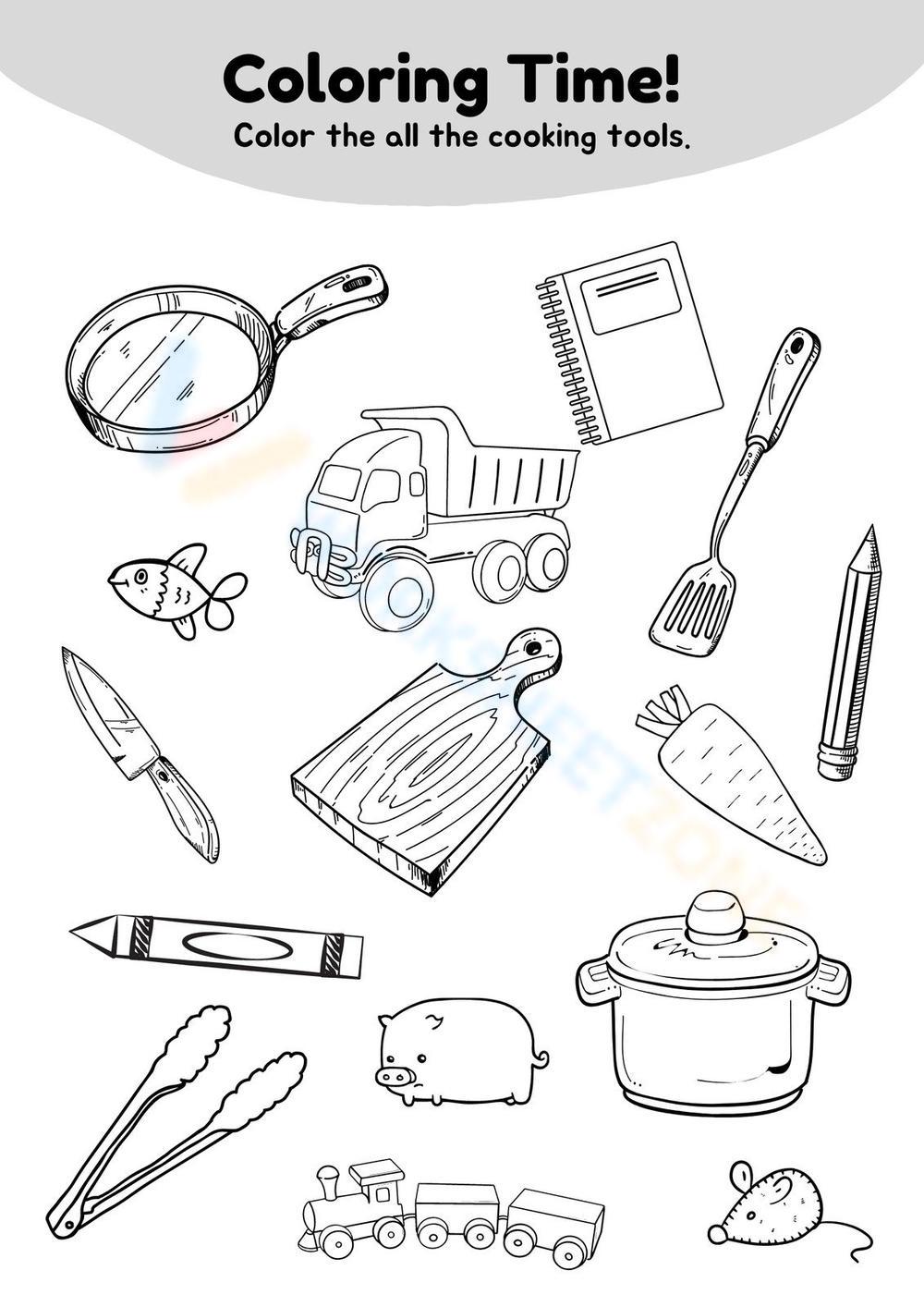 Cooking tools coloring worksheet worksheet