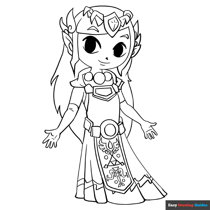 Princess zelda coloring page easy drawing guides