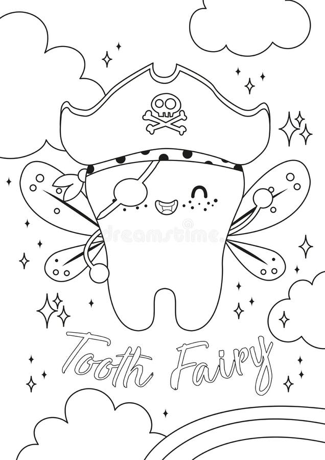 Coloring page for the coloring book with pirate tooth fairy stock vector