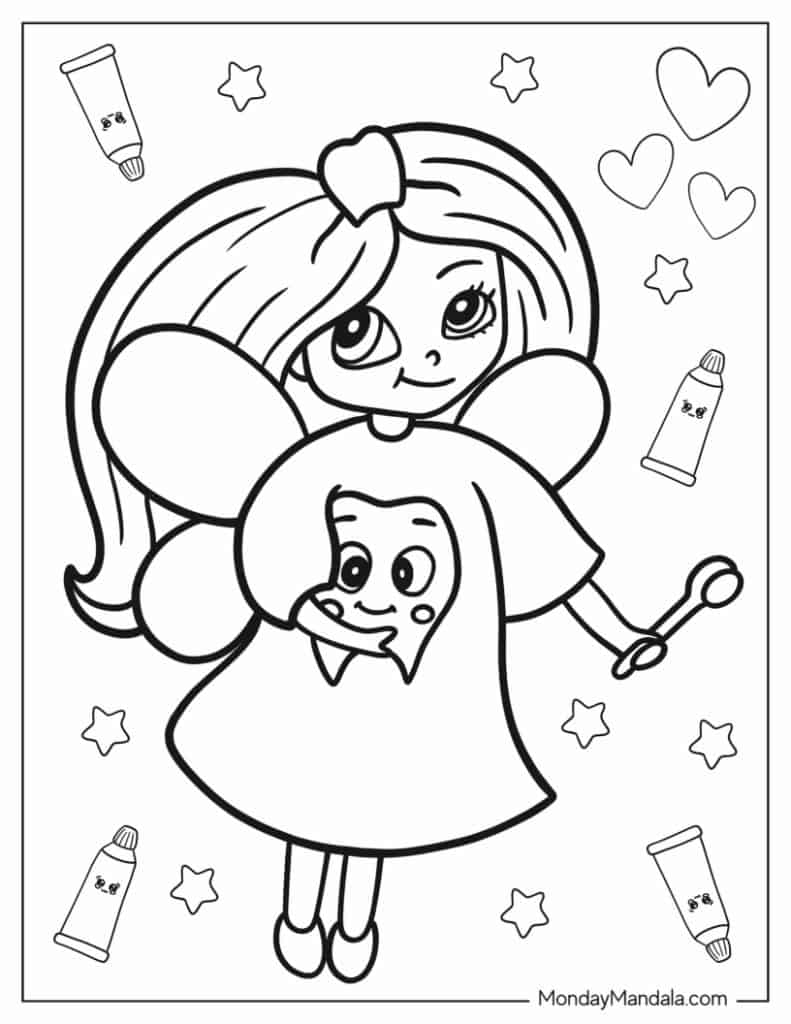 Tooth fairy coloring pages free pdf printables