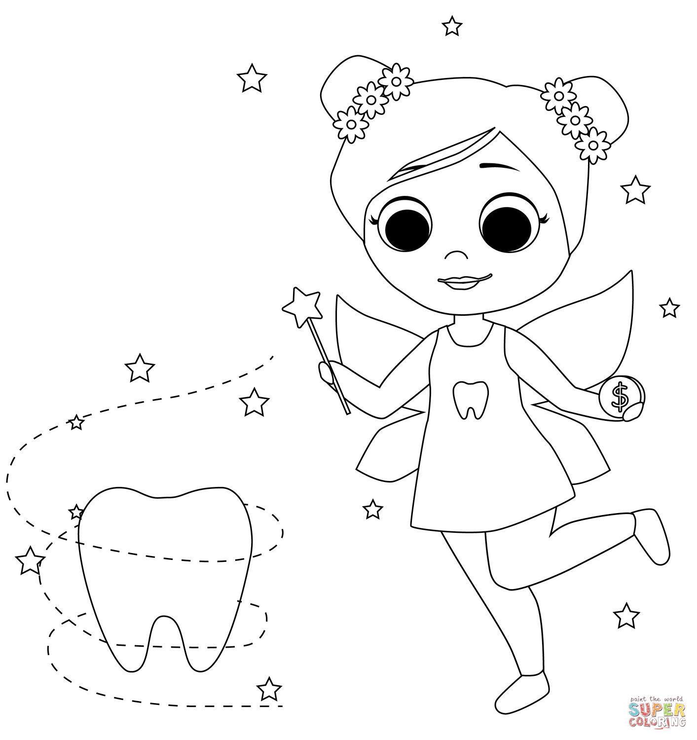 Tooth fairy coloring page free printable coloring pages