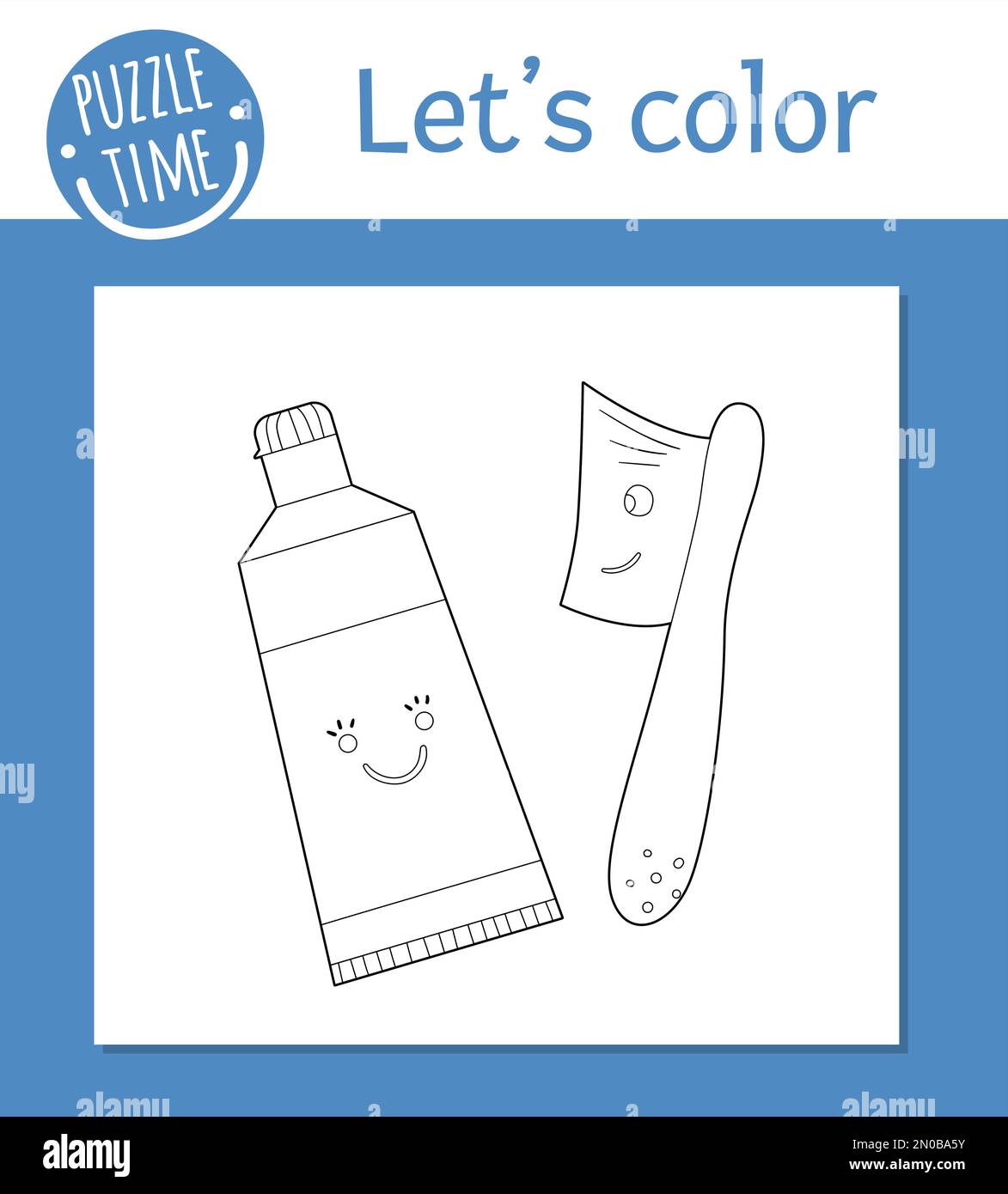 Vector coloring page with cute kawaii toothbrush and toothpaste funny teeth care characters dental themed outline clipart for children mouth hygien stock vector image art