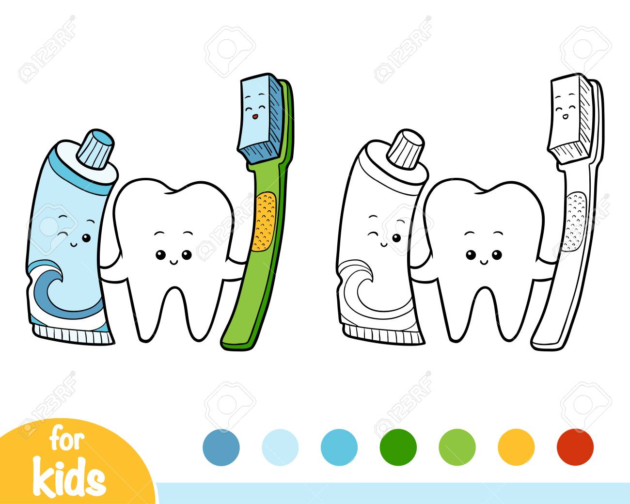 Coloring book for children tooth and toothbrush and toothpaste royalty free svg cliparts vectors and stock illustration image