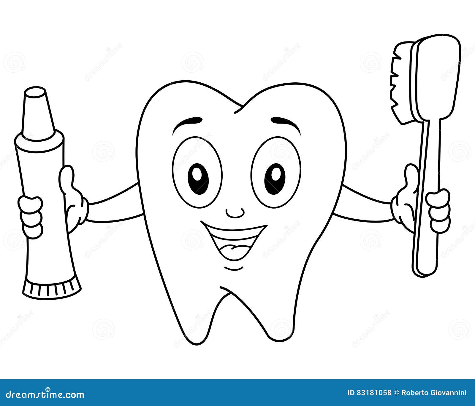 Coloring tooth with toothbrush toothpaste stock vector