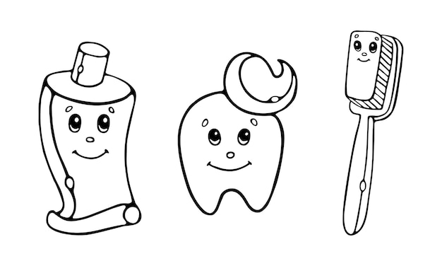 Premium vector toothpaste tube tooth toothbrush outline cartoon doodles coloring book for kids premium vector