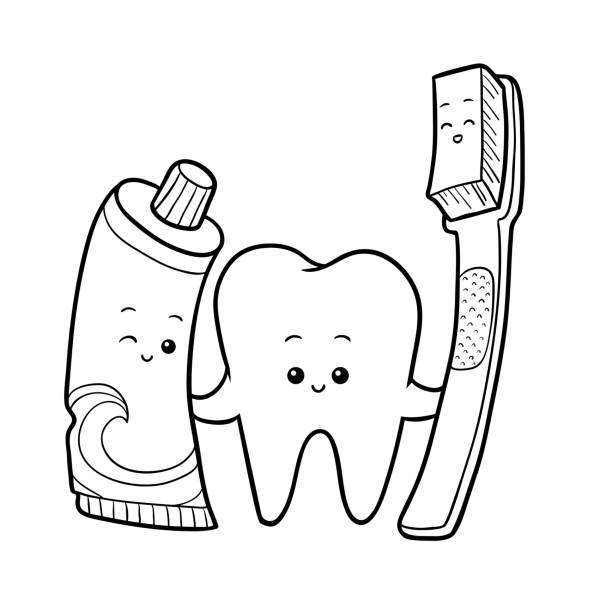 Coloring book tooth and toothbrush and toothpaste stock illustration