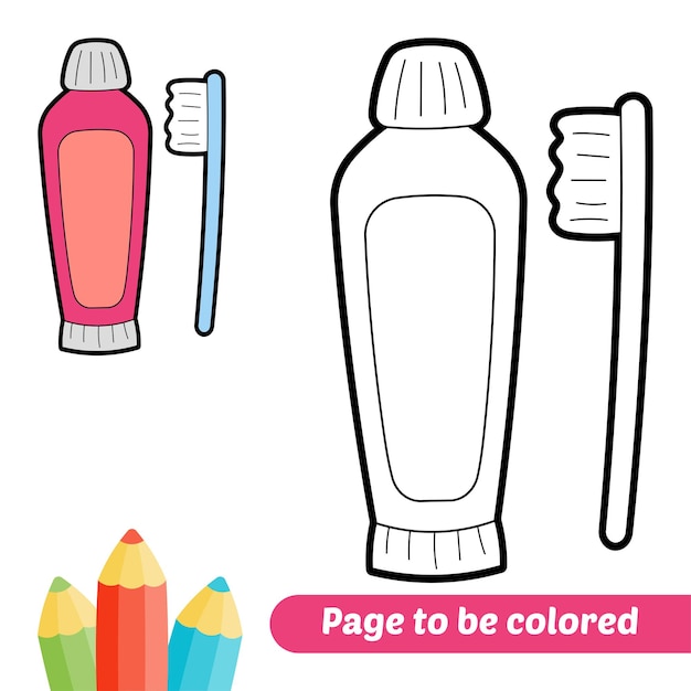 Premium vector coloring book for kids toothpaste and toothbrush vector