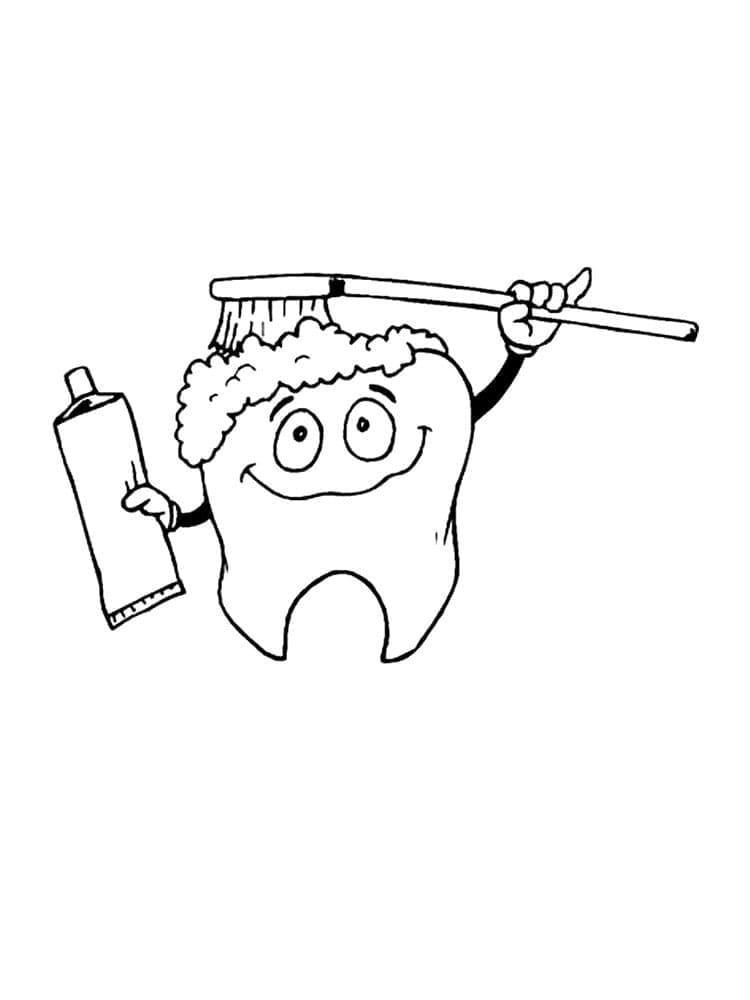 Cartoon brushing tooth coloring page