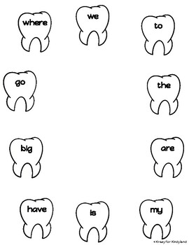 Tooth craft sight words activity kindergarten february dental health month